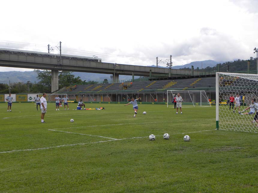 Dean Parrett takes a training ground penalty.